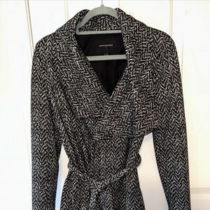 Banana Republic Jacket Belted Black White Chevron Dressy Lined Trench Womens 4